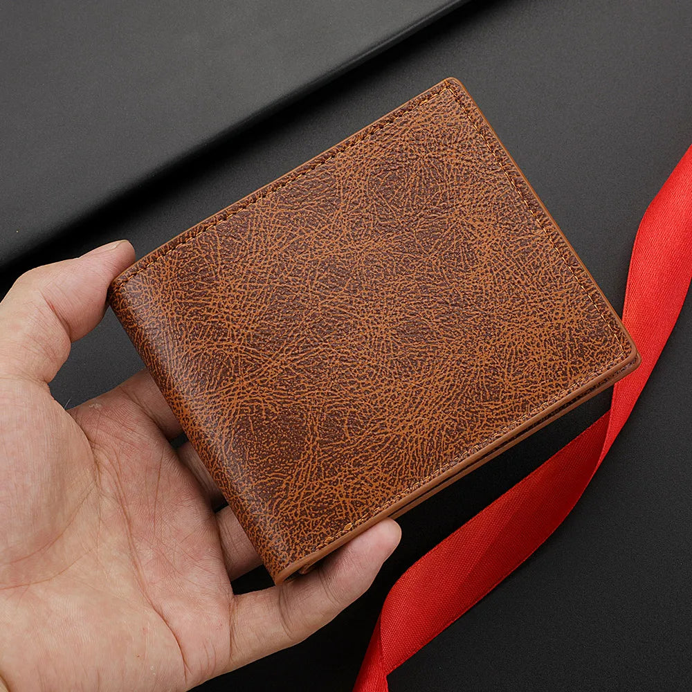 Moda masculina retro negócios carteira curta multi slot para cartão horizontal macio couro do plutônio carteira masculina