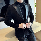 Embreagem de couro chenille terno jaquetas 2025 outono inverno novos homens negócios casual fino ajuste casacos formal festa casamento tailcoat