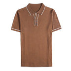 Camisa polo de seda gelo de malha com decote em v masculina 2025 verão moda sólida manga curta t camisa masculina fino ajuste casual camisetas topos