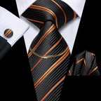 Hi-Tie-Gravatas de seda xadrez de luxo masculinas, conjunto de abotoaduras, design preto, presente de casamento, corrente de gravata moda