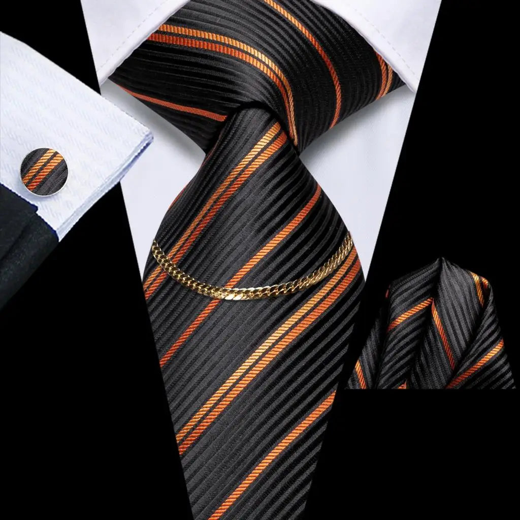 Hi-Tie-Gravatas de seda xadrez de luxo masculinas, conjunto de abotoaduras, design preto, presente de casamento, corrente de gravata moda