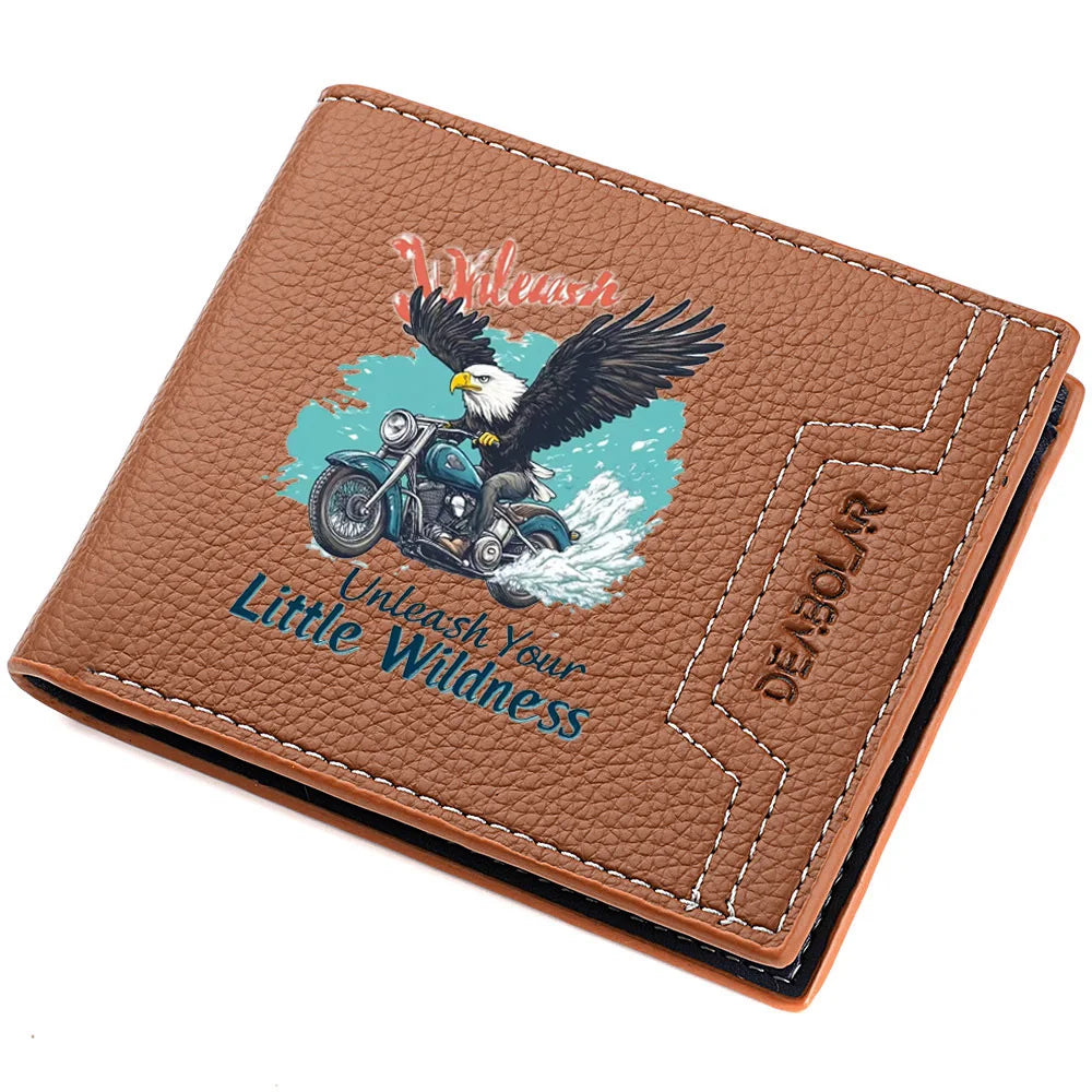 Carteira masculina de couro PU com tecelagem de lichia - porta cartão de crédito curto com vários slots com estampa de desenho animado - dinheiro e cartões