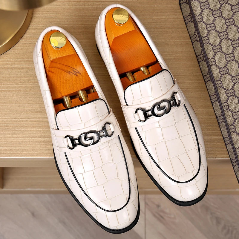 WAERTA-Sapatos De Couro De Luxo Masculino, Mocassins De Cavalo Branco, Deslizamento Formal, Sapatos De Vestir, Casamento, Escritório, Casual, Sapatos Preguiçosos