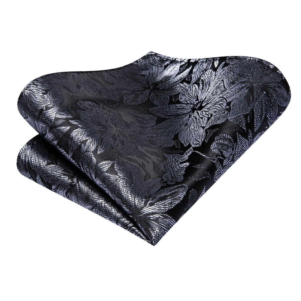 Hi-tie moda 8.5cm preto cinza floral masculino elegante gravata lenço abotoaduras conjunto acessórios de festa de casamento presente para homem gravat