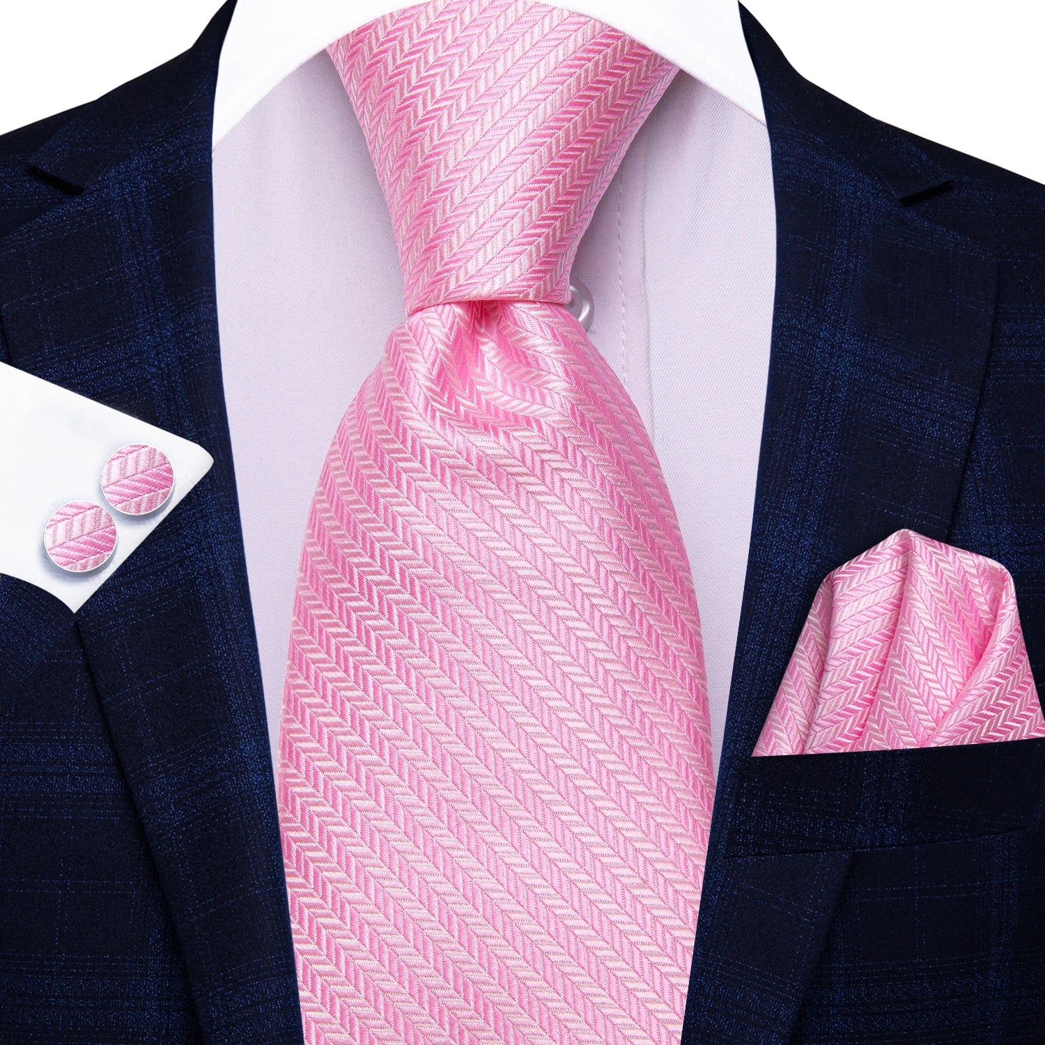 Conjunto clássico de gravata de seda masculino, gravata, listrada azul bordô, lenço elegante, abotoaduras, moda luxo, 3 peças