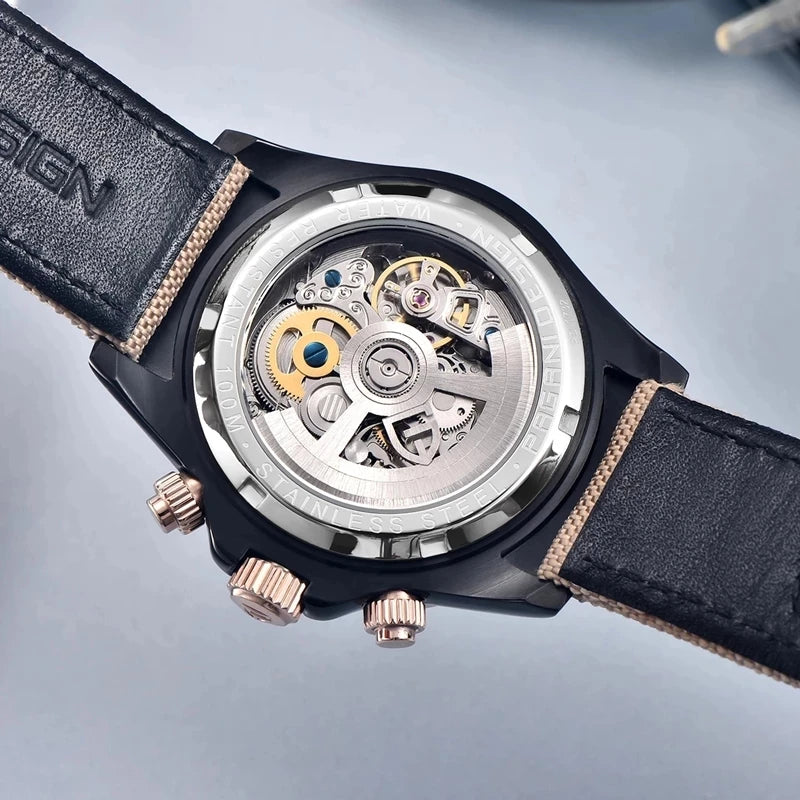 Pagani design novo 40mm arco-íris moldura cronógrafo safira relógio mecânico automático masculino aço inoxidável à prova dwaterproof água