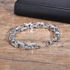 Pulseiras bizantinas grossas masculinas, pulseira retrô cinza de aço inoxidável de 8 mm com elo trançado, joia vintage presente para ele menino