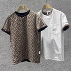 Verão dupla face wear camiseta masculina 2025 nova alta qualidade tripulação pescoço moda versátil casual fino ajuste elasticidade camiseta