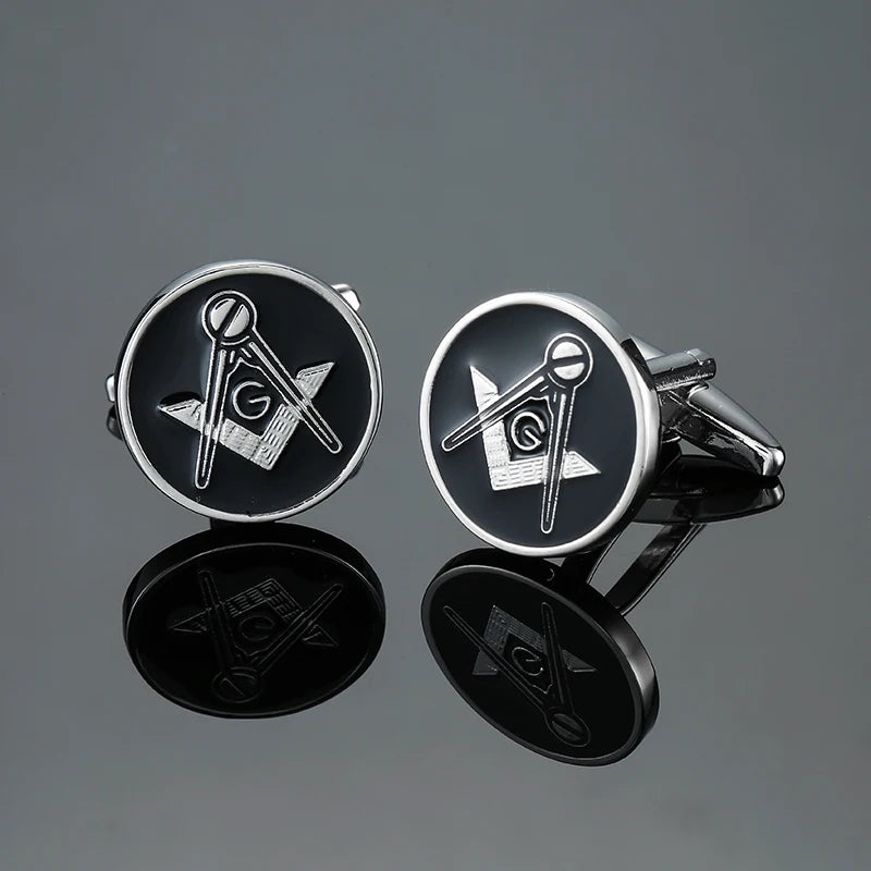 Abotoaduras maçônicas para homens, camisa francesa polida esmalte, material de cobre, marca de moda, acessórios, atacado