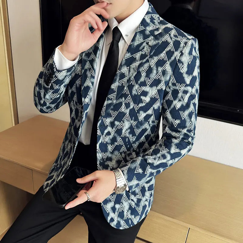 Jacquard denim coreano fino ajuste terno casacos 2025 nova alta qualidade moda masculina fino ajuste negócios formal terno social jaqueta 4xl-m