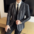 Alta qualidade de pelúcia listrado moda casual terno jaqueta outono inverno novos homens fino ajuste negócios formal social baile festa smoking