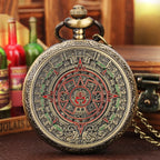 Bronze mexicano maya asteca calendário arte profecia cultura banhado a ouro moeda relógio de bolso de quartzo com colar de 80cm/corrente de cintura de 38cm