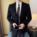 Alta qualidade de pelúcia jacquard moda terno jaqueta versão coreana fino ajuste negócios retro casual terno de casamento social blazer 5xl-m