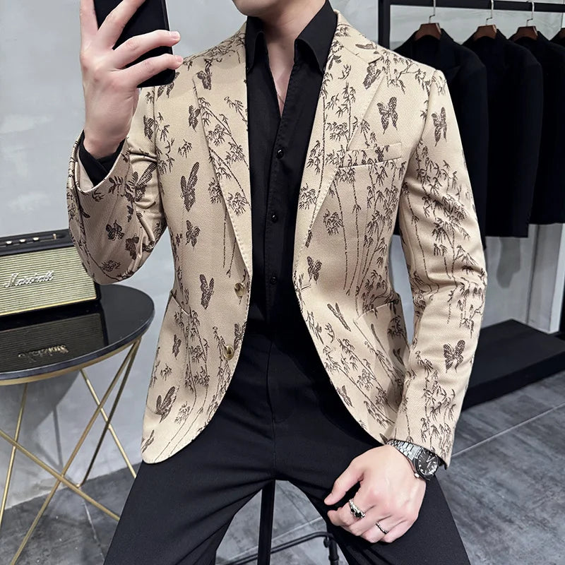 Blazer Masculino de Luxo Slim Fit Estampado - Elegância e Estilo para Toda Ocasião