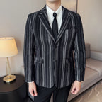 Alta qualidade de pelúcia listrado moda casual terno jaqueta outono inverno novos homens fino ajuste negócios formal social baile festa smoking
