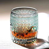 Japonês superior edo kiriko mão escultura cristal uísque vidro verde crisântemo onda do mar brandy licor snifter copo de vinho drinkware