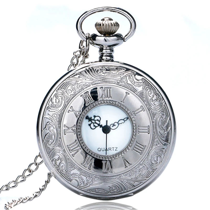 Preto numerais romanos relógio de bolso de quartzo masculino feminino preto oco caso steampunk vintage pingente colar melhores presentes para homens