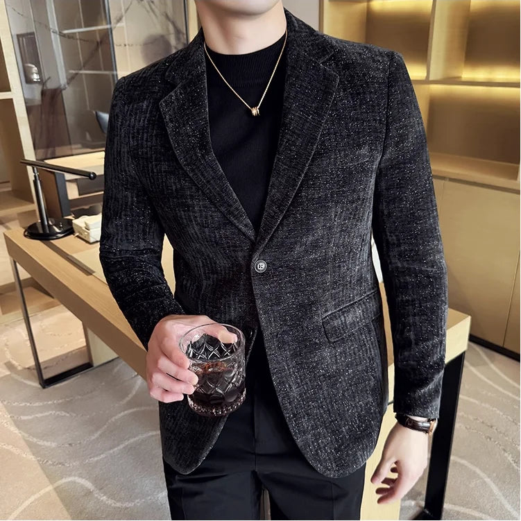 Alta qualidade veludo masculino moda negócios casual terno jaqueta nova cor sólida coreano fino ajuste terno de casamento social blazer 5xl-m