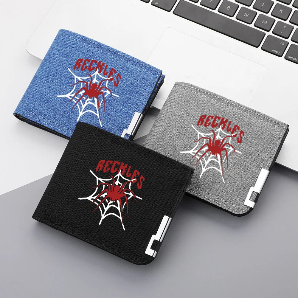 Carteira curta masculina de material de lona impressa de aranha, carteira multifuncional com zíper e porta-cartão de crédito, 1 peça