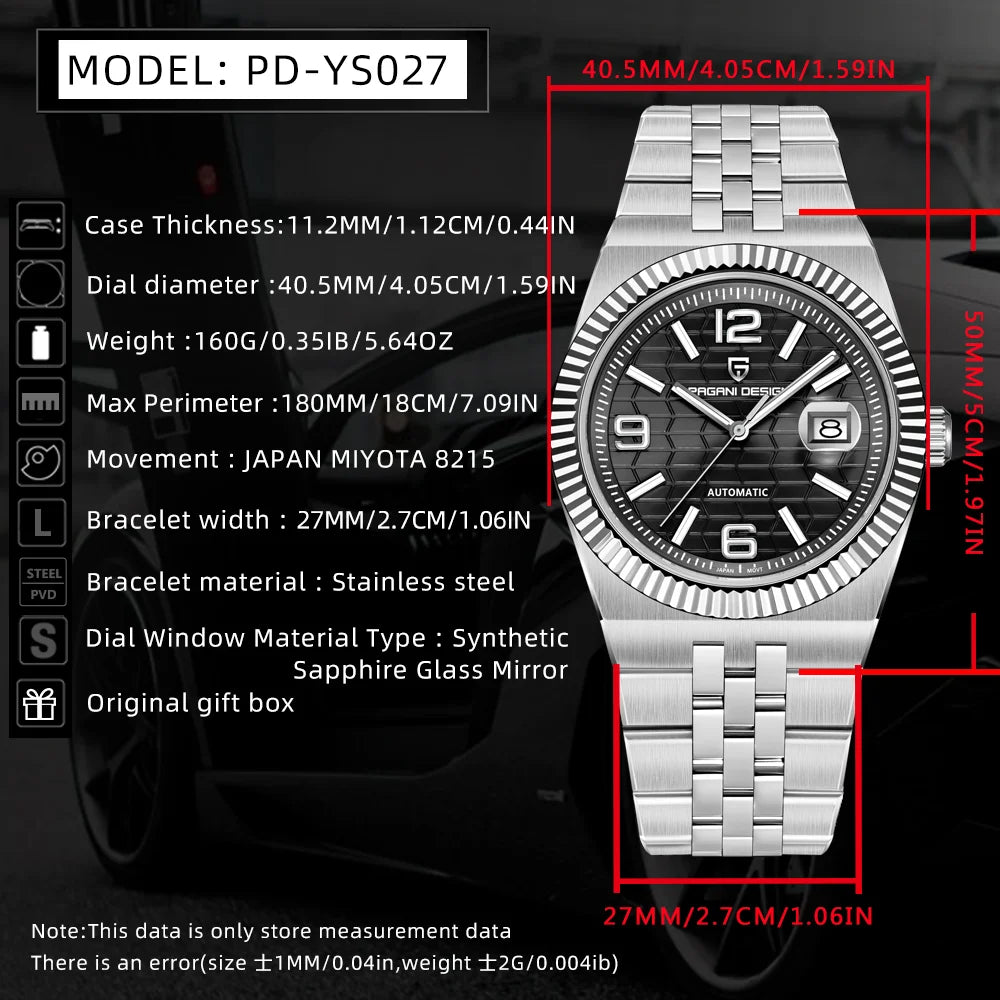 Pagani design novo relógio masculino negócios relógio mecânico automático 100m à prova dwaterproof água relógio masculino de aço inoxidável caixa de presente requintado