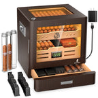 Armário umidificador de charutos, iluminação LED, higrômetro digital, 2 umidificadores, tubo de charuto, mesa, madeira de cedro, com gaveta de até 100 charutos