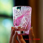 Copo de vinho dourado de cristal rosa, eq kiriko, escultura requintada, copo de uísque, brandy, snifter, licor, uísque, rock, dropship