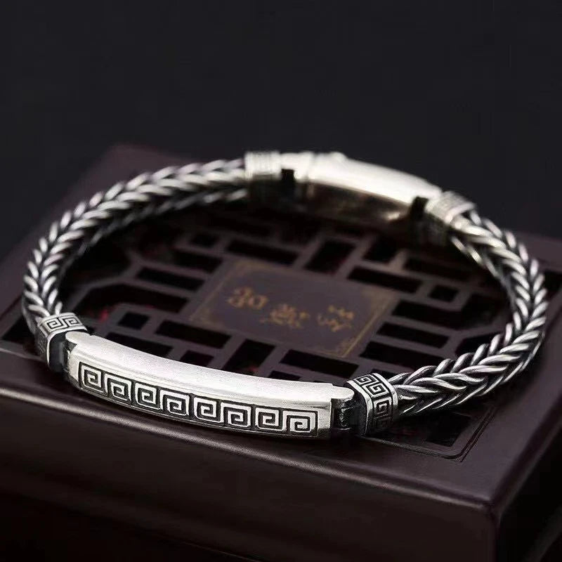 Nova cor de prata corda de cânhamo quilha masculina 4mm pulseira maré de prata moda all-match casual retro artesanal estilo chinês jóias