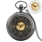 Exquise estrelado azul dial pingente bronze oco caso relógio de bolso de quartzo numerais romanos retro relógios lembrança presente para homens