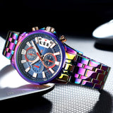 MINI FOCUS Motley Relógios para Homens Moda Esporte Cronógrafo Relógio de Pulso de Quartzo com Data Luminosa Mãos Pulseira de Aço Inoxidável Homem