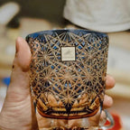 Edo cortar copo de margarida azul feito à mão, copo de salte de vidro de borosilicato alto, copo de uísque de alta beleza
