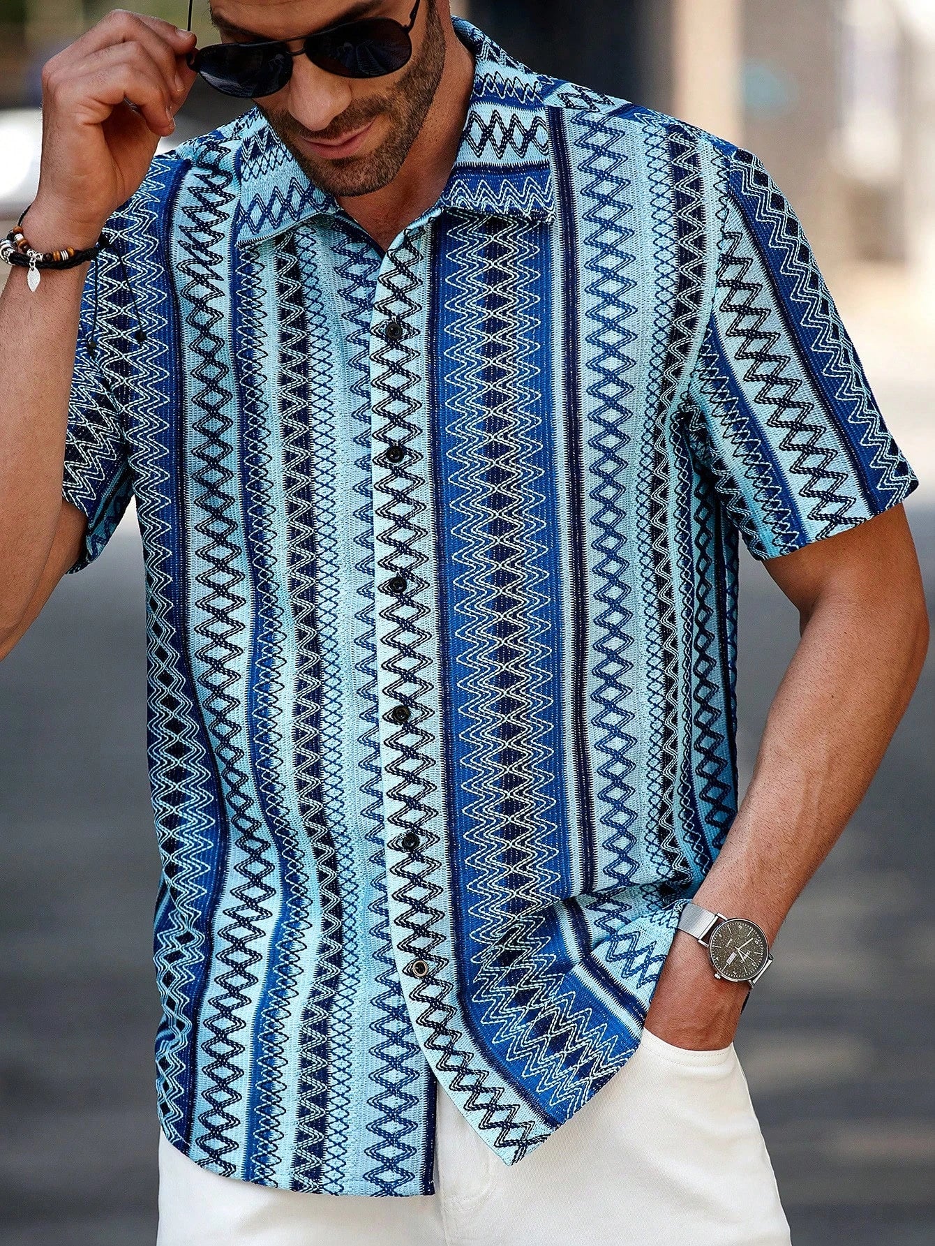 Regras étnicas impressas camisa havaiana masculina tecido de poliéster verão casual férias ao ar livre usar camisa de lapela de botão masculino