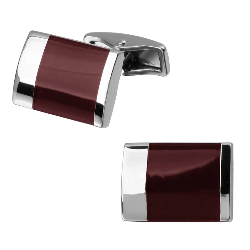 Camisa francesa Abotoaduras Material De Cobre, Abotoaduras Rectangulares Vinho Vermelho Esmalte, Acessórios de Moda, Atacado
