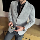 Outono inverno grosso lã xadrez terno jaqueta 2025 novo masculino fino ajuste casual moda formal negócios socia festa jaqueta casacos