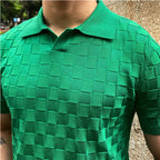 Camisas polo xadrez de malha masculina, camiseta de lapela, manga curta, gola em v, elástica, justa, casual, de negócios, social, verão, 2022