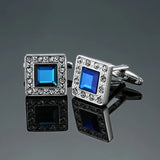 Camisa francesa masculina abotoaduras Material de cobre, abotoaduras de cristal azul quadrado, acessórios para casamento, atacado, moda