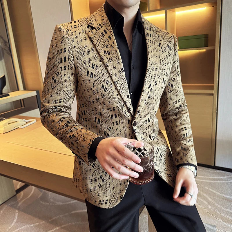 Jaqueta de malha camuflada masculina, blazer casual de negócios, blazer fino, casacos de casamento, luxo coreano, alta qualidade, novo, 2022