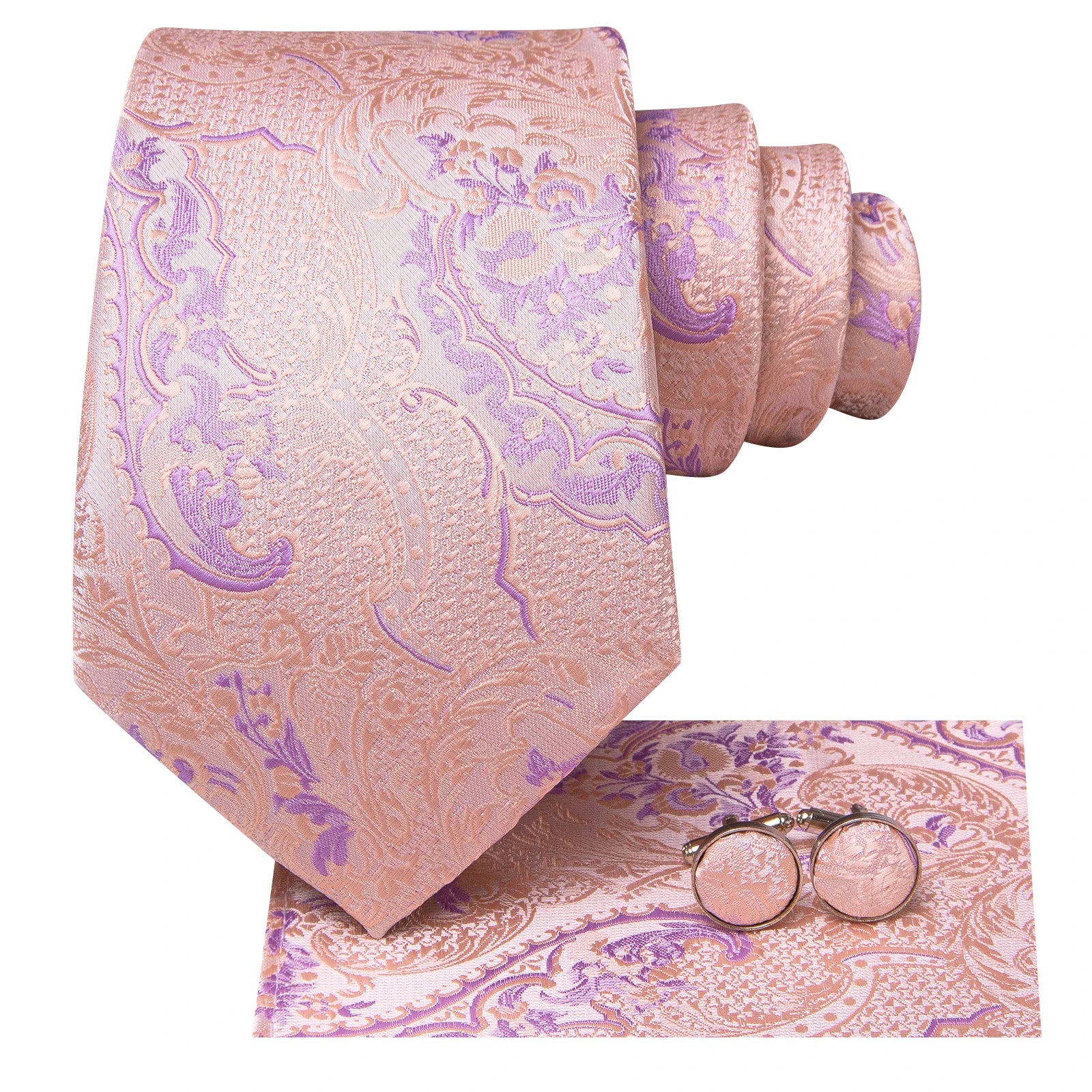 Conjunto clássico de gravata de seda masculino, gravata, floral, rosa, roxo, azul, elegante, lenço, abotoaduras, moda luxuosa, 3 peças