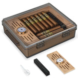 Umidificador de charutos acrílico com bandeja de cedro, umidificador e higrômetro, caixa de charutos de mesa que pode conter cerca de 20-30 charutos