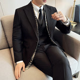Conjunto de 3 peças slim fit smoking masculino, terno com gola dupla, cachecol, casual, de negócios, noivo, casamento, jaqueta, colete, calças