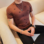 Alta qualidade verão reunindo impressão manga curta camiseta moda masculina fino ajuste em torno do pescoço casual negócios camisetas streetwear 4xl