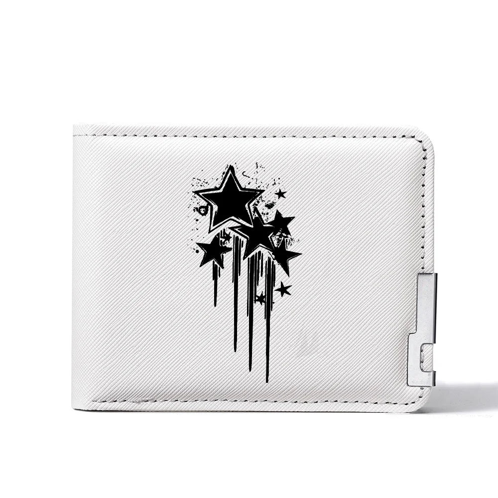 Carteira curta masculina de couro PU casual criativa com estampa de estrela preta adequada para carteira de negócios