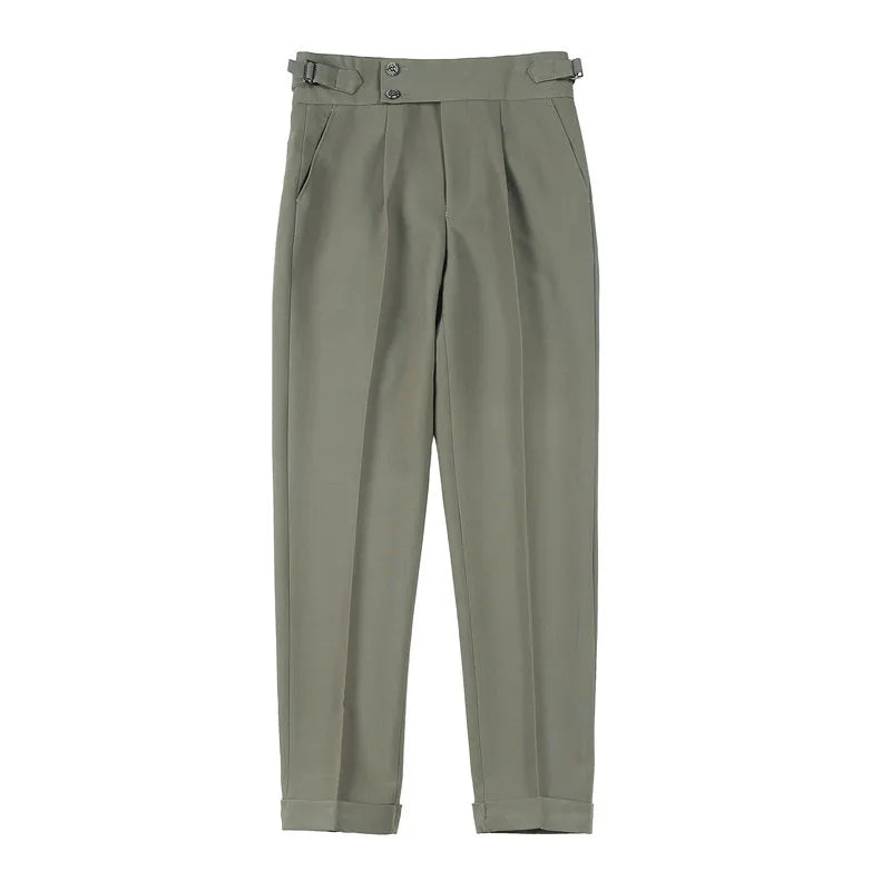 Estilo britânico novos homens sólidos calças de cintura alta alta qualidade formal negócios fino ajuste escritório terno calças festa social vestido