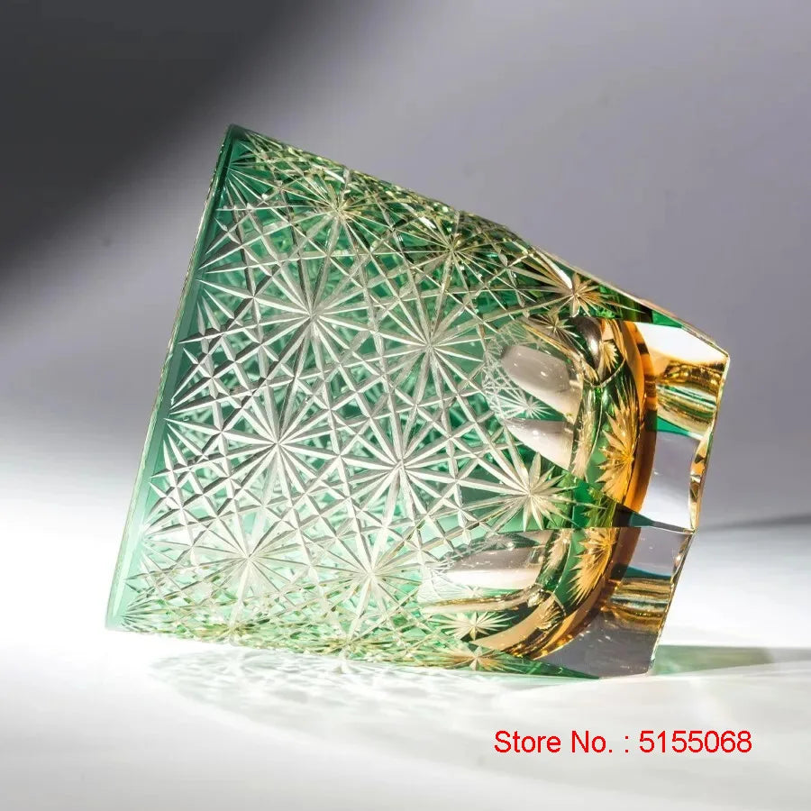 Processo de cor cristal edo kiriko copo de vinho mão escultura crisantemo padrão uísque vidro espíritos licor snifter caneca de uísque