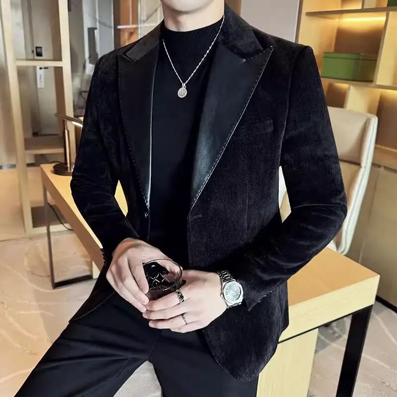 Embreagem de couro chenille terno jaquetas 2025 outono inverno novos homens negócios casual fino ajuste casacos formal festa casamento tailcoat