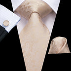 Hi-tie floral champanhe marfim masculino elegante gravata lenço abotoaduras para smoking moda clássico seda gravata de luxo para homem