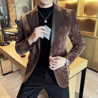 Embreagem de couro chenille terno jaquetas 2025 outono inverno novos homens negócios casual fino ajuste casacos formal festa casamento tailcoat