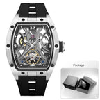 MEGIR Moda Esportes Relógio Mecânico para Homens Relógio de Pulso Automático com Pulseira de Silicone Transparente Tonneau Dial