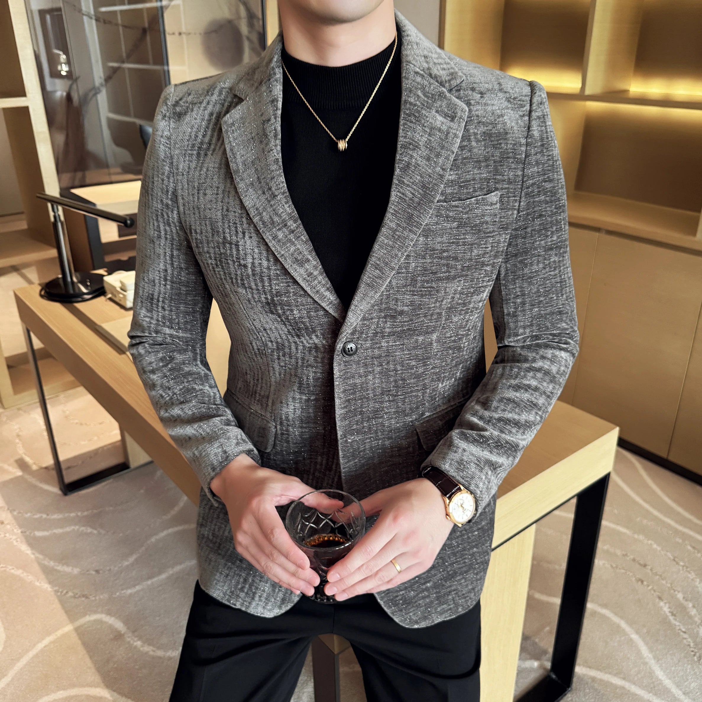 Alta qualidade veludo masculino moda negócios casual terno jaqueta nova cor sólida coreano fino ajuste terno de casamento social blazer 5xl-m