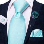 Gravata de negócios de seda azul claro sólido 2023 novo hi-tie designer gravata masculina luxo 8.5cm lenço abotoadura broche gravata de casamento para homem