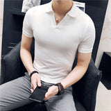 Polo com decote em v respirável masculino, manga curta, slim fit, camiseta monocromática, roupas de streetwear, nova moda, verão, 4XL, 2022